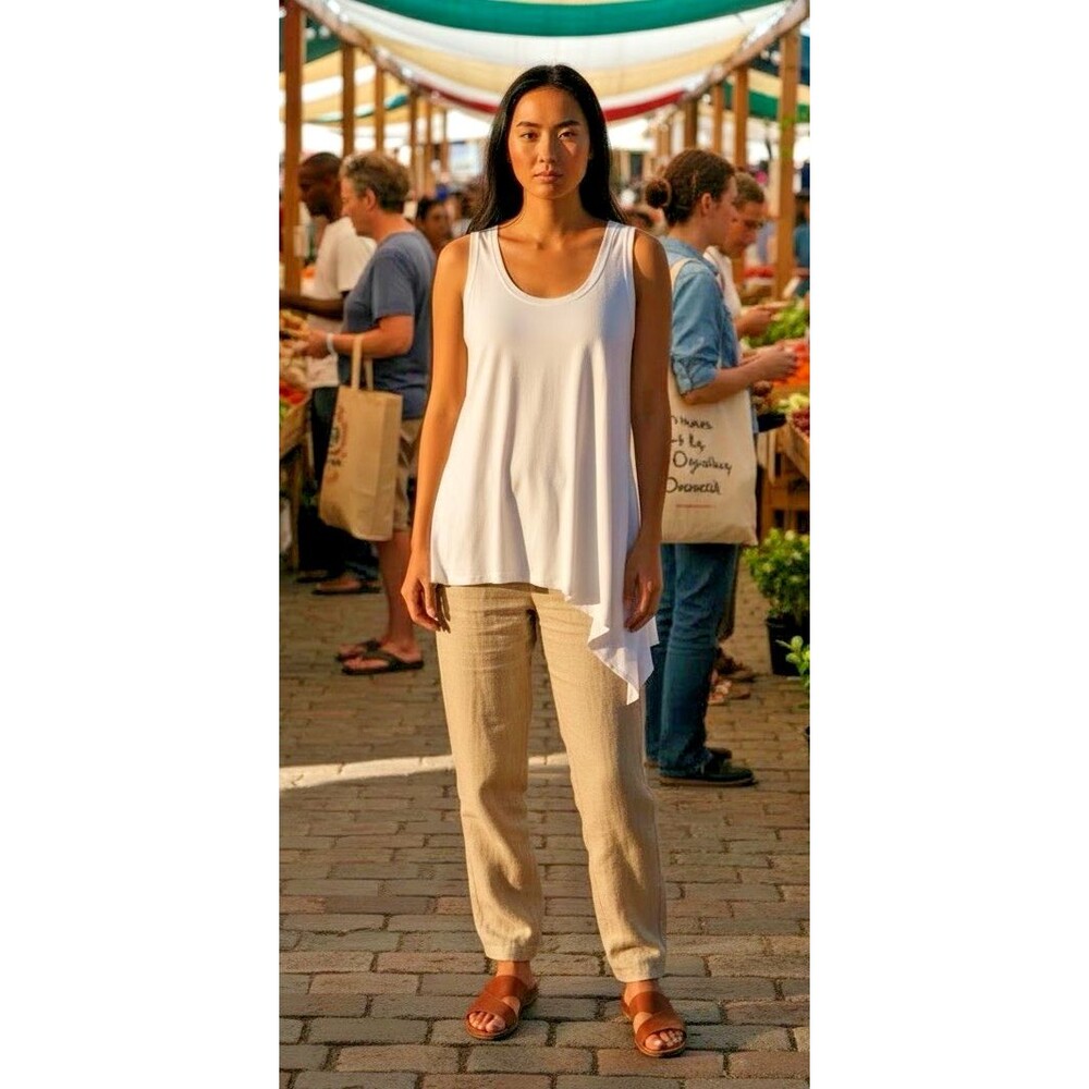 Theory white asymetrical womens tank top Medium boho preppy cottage quiet luxury